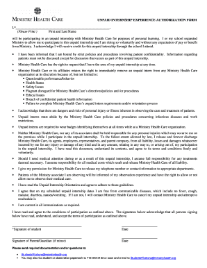 Unpaid Internship Experience Authorization Form