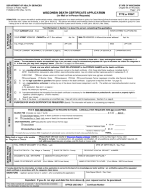 Wisconsin Death Certificate Application