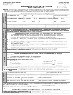 Wisconsin Death Certificate Application