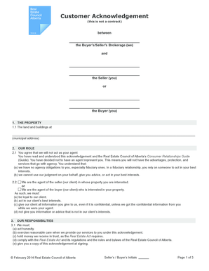 Customer Acknowledgement Form