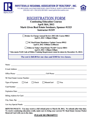 North Carolina Real Estate Continuing Education Registration Form