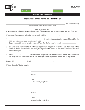 Corporate Resolution for Broker of Record