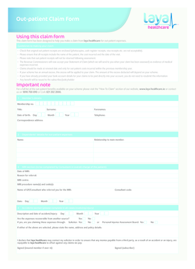 Laya Healthcare Out-Patient Claim Form