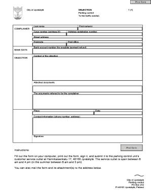 City of Jyväskylä Parking Objection Form