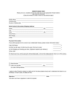 Bride's Order Form