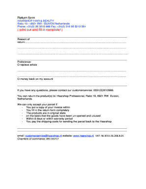 Haarshop Return Form