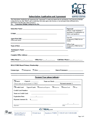 Connecticut MLS Subscription Application and Agreement