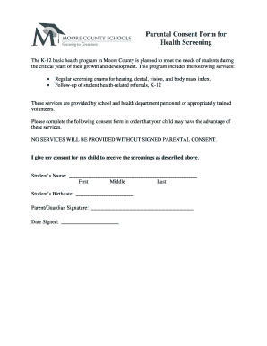 Parental Consent Form For Health Screening - Moore County ... - ncmcs