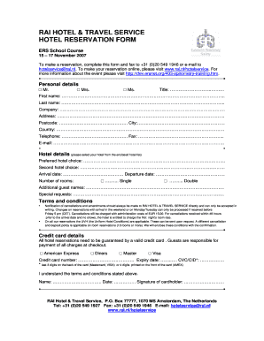 RAI Hotel & Travel Service Reservation Form