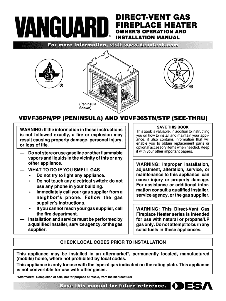 Fillable Online DIRECTVENT GAS FIREPLACE HEATER OWNER S OPERATION AND