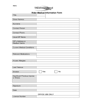 Rider Medical Information Form