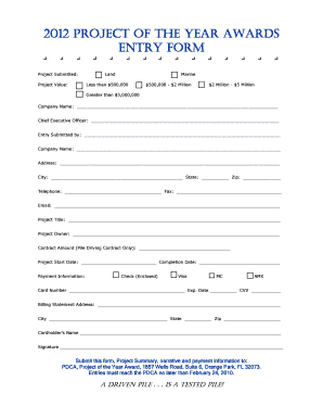2012 PDCA Project of the Year Award Entry Form