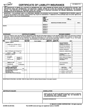 Certificate of Liability Insurance