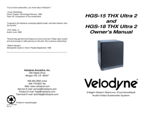 Velodyne Subwoofer Installation Worksheet