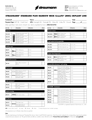 Straumann NNC Implant Order Form