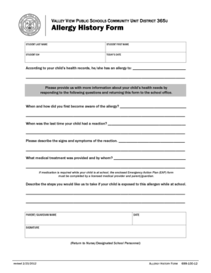 Allergy History Form