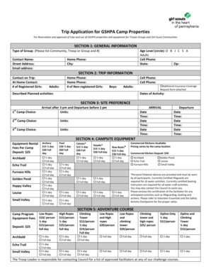 Girl Scouts Trip Application Form