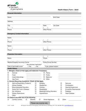 Adult Health History Form