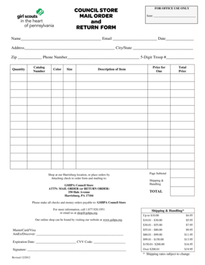 GSHPA Council Store Order Form