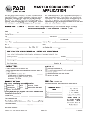 PADI Master Scuba Diver Application