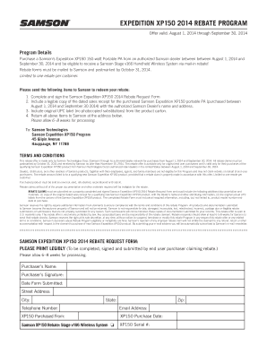 Samson Expedition XP150 2014 Rebate Form