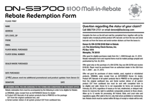 Denon DJ DN-S3700 $100 Mail-in Rebate Form