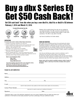 dbx S Series EQ Mail-In Rebate Form