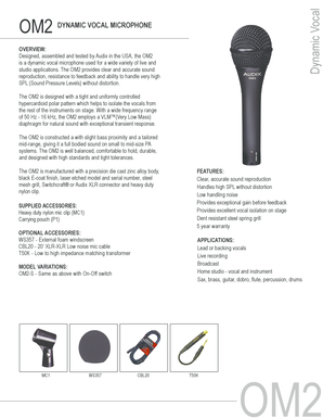 Audix OM2 Dynamic Vocal Microphone Specifications
