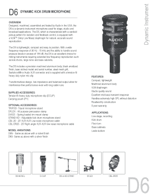 Audix D6 Dynamic Kick Drum Microphone Specifications