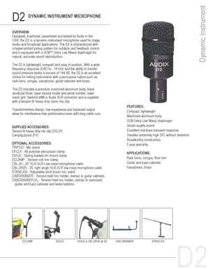 Audix D2 Dynamic Instrument Microphone Specifications