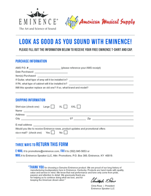 Eminence Free T-Shirt and Cap Form