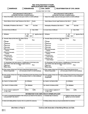 New Jersey Marriage License Application