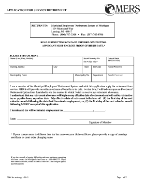 Michigan Service Retirement Application