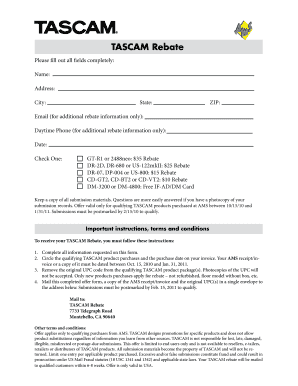 TASCAM Product Rebate Form