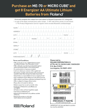 Roland ME-70 or MICRO CUBE Battery Rebate Form