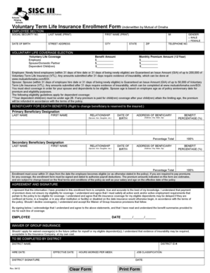 Voluntary Term Life Insurance Enrollment Form