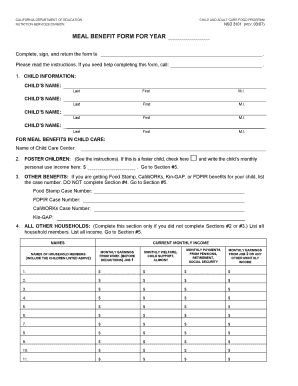 California Child Care Meal Benefit Form
