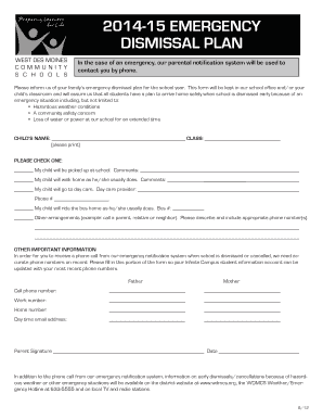 Emergency Dismissal Plan Form
