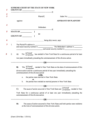 Affidavit of Plaintiff for New York Divorce
