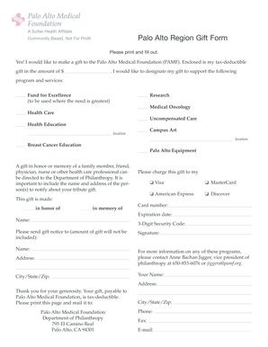 Palo Alto Medical Foundation Gift Form