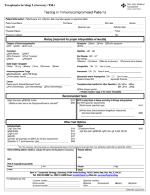 Toxoplasma Serology Laboratory Form