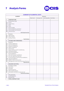 RICS Standard Form of Cost Analysis