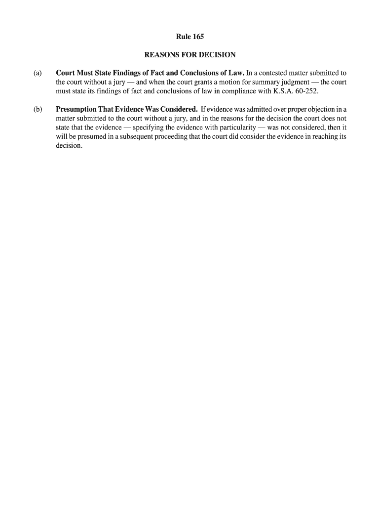 Fillable Online kscourts Rule 165 REASONS FOR DECISION Court Must State