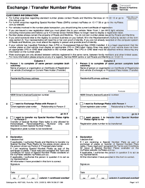 NSW Number Plate Exchange/Transfer Form