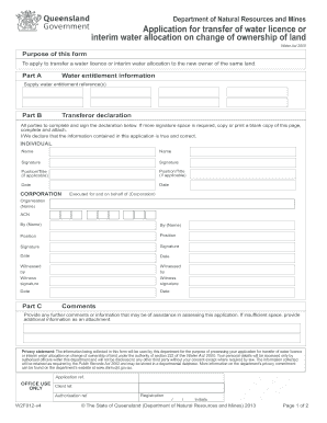 Application for transfer of water licence or interim water allocation on ...