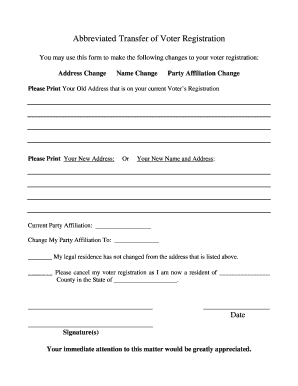 Abbreviated Transfer of Voter Registration