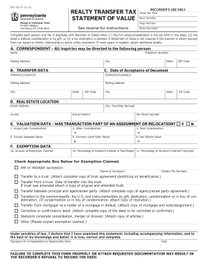 Pennsylvania Realty Transfer Tax Statement of Value