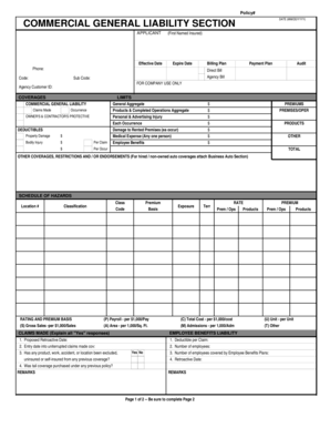 Commercial General Liability Insurance Application