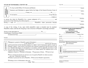 Tennessee Summons to Recover Personal Property