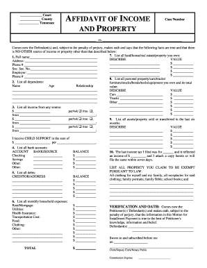 Tennessee Affidavit of Income and Property